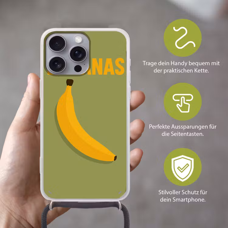 Banaan - Minimalistisch - Geel Hoesje iPhone 16 Pro Max met koord klein -sfeer2_DE