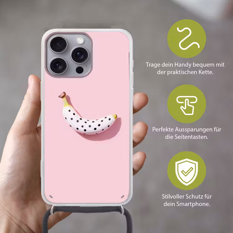 Banaan - Stippen - roze Hoesje iPhone 16 Pro Max met koord klein -sfeer2_DE