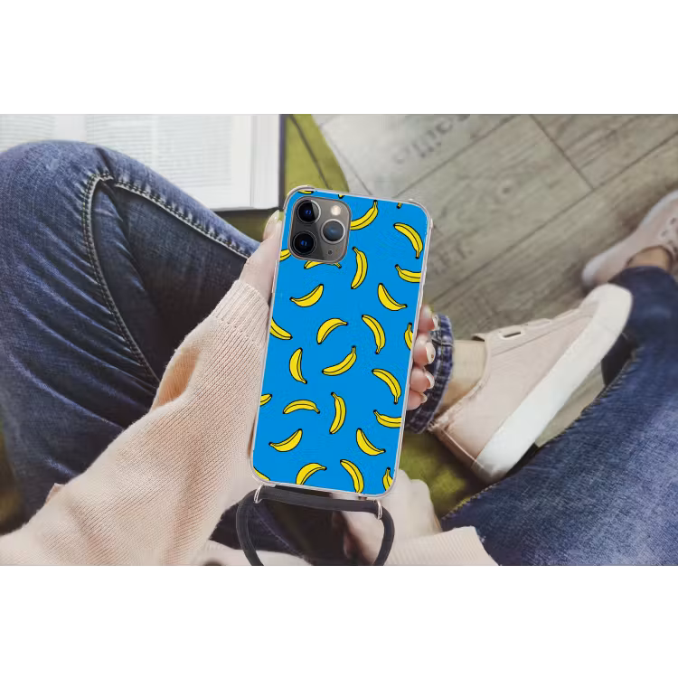 Bananen - Geel - Blauw - Print Hoesje iPhone 12 Pro met koord klein -hand