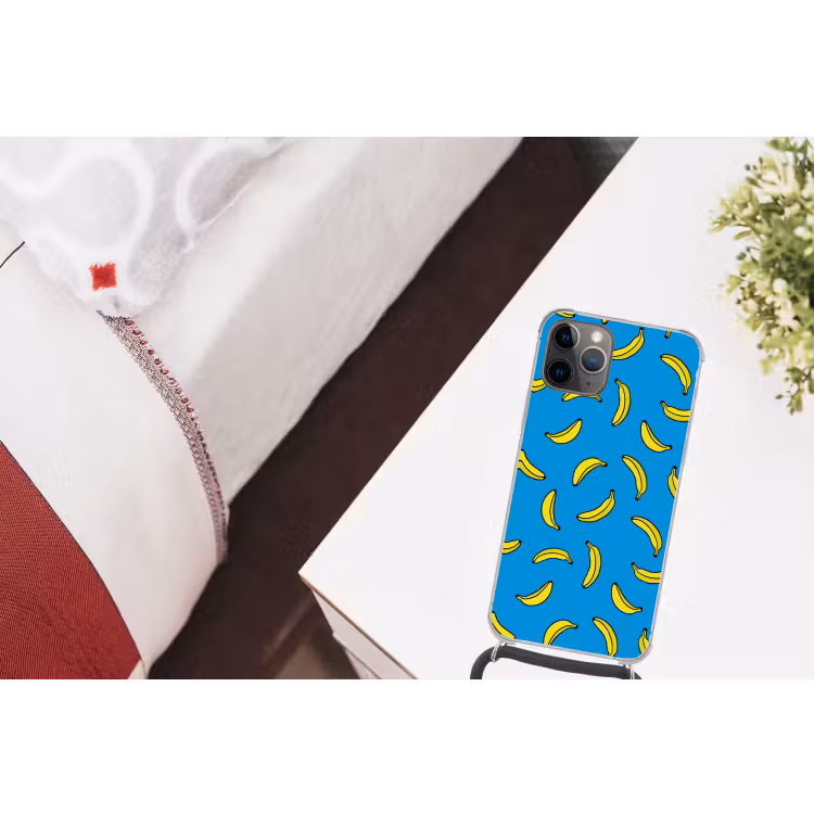 Bananen - Geel - Blauw - Print Hoesje iPhone 12 Pro met koord klein -kamer