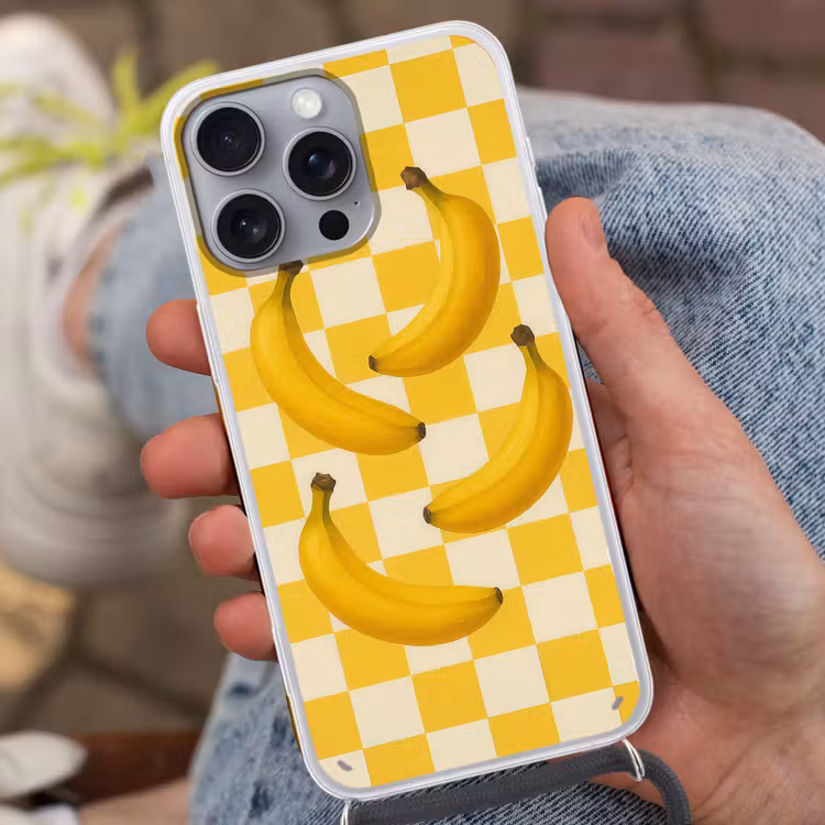 Bananen - Geel - Geblokt Hoesje iPhone 16 Pro Max met koord klein -sfeer3