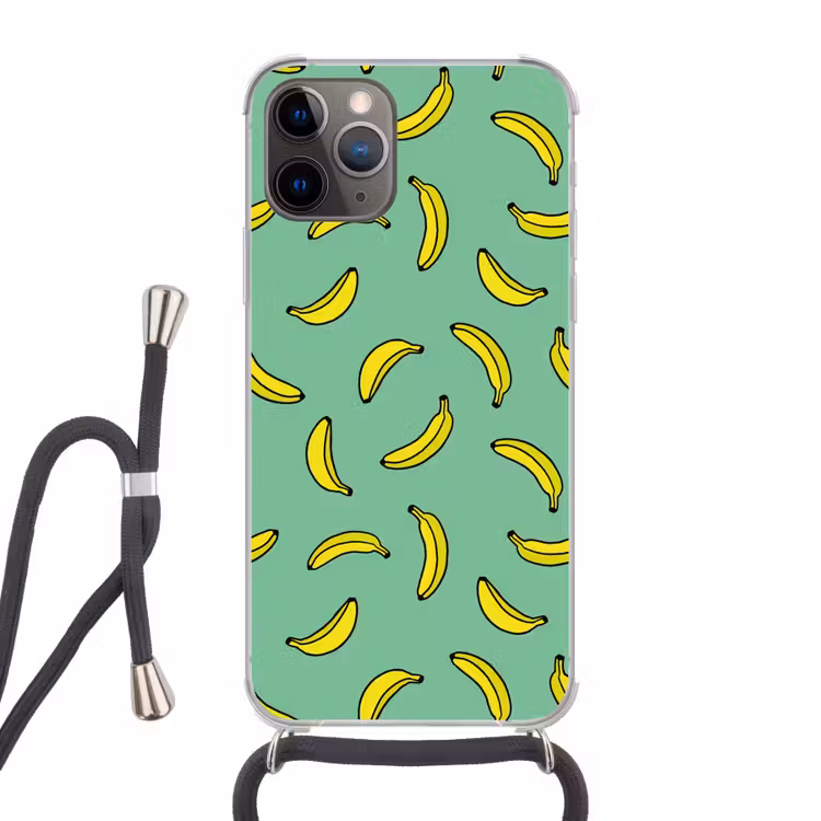 Bananen - Geel - Groen - Print Hoesje iPhone 12 Pro met koord klein -3d