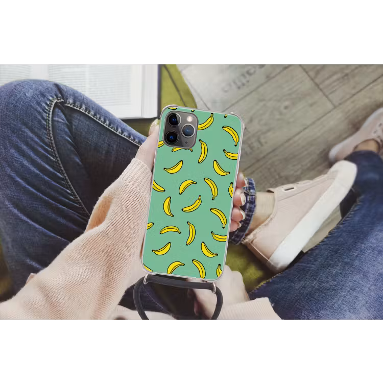 Bananen - Geel - Groen - Print Hoesje iPhone 12 Pro met koord klein -hand