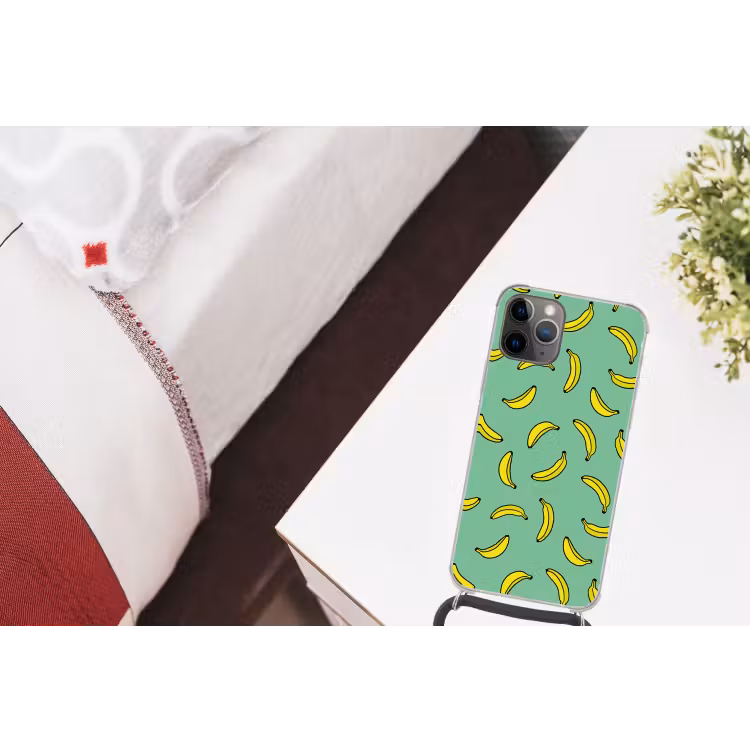 Bananen - Geel - Groen - Print Hoesje iPhone 12 Pro met koord klein -kamer