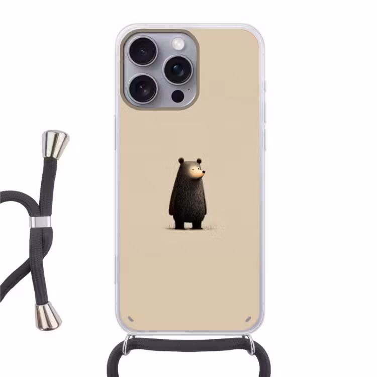 Beer - Donkerbruin - Minimalistisch Hoesje iPhone 16 Pro Max met koord klein -3d