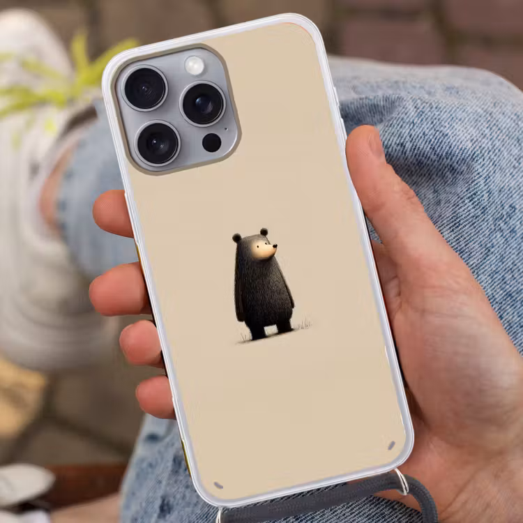 Beer - Donkerbruin - Minimalistisch Hoesje iPhone 16 Pro Max met koord klein -sfeer3