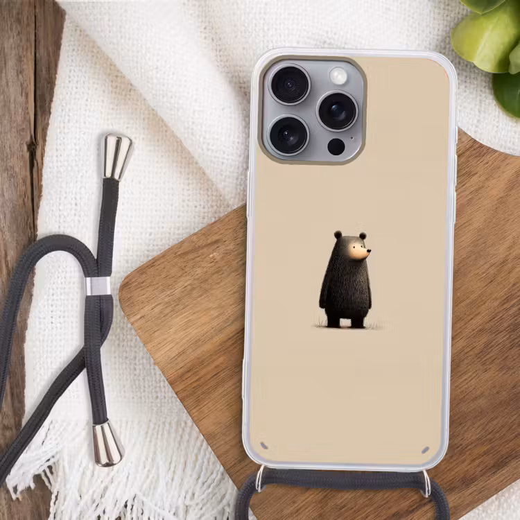 Beer - Donkerbruin - Minimalistisch Hoesje iPhone 16 Pro Max met koord klein -sfeer4