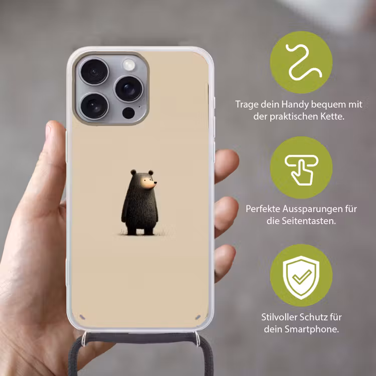 Beer - Donkerbruin - Minimalistisch Hoesje iPhone 16 Pro Max met koord klein -sfeer2_DE