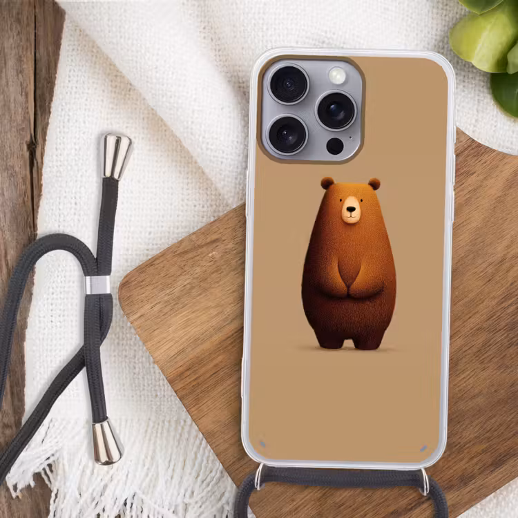 Beer - Minimalistisch - Bruin Hoesje iPhone 16 Pro Max met koord klein -sfeer4