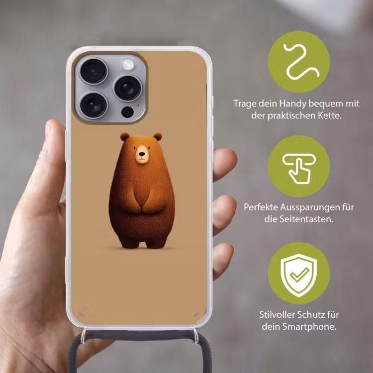 Beer - Minimalistisch - Bruin Hoesje iPhone 16 Pro Max met koord klein -sfeer2_DE
