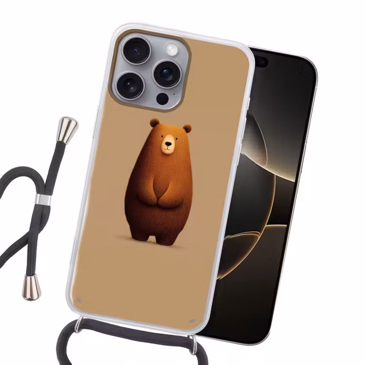 Beer - Minimalistisch - Bruin Hoesje iPhone 16 Pro Max met koord klein -sfeer1