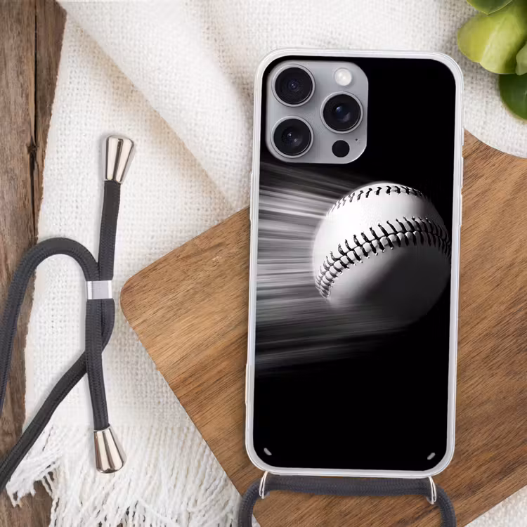 Honkbal - Wit - Vliegt Hoesje iPhone 16 Pro Max met koord klein -sfeer4