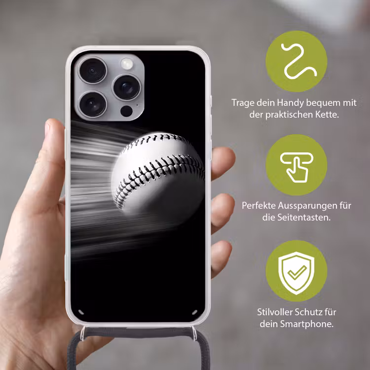 Honkbal - Wit - Vliegt Hoesje iPhone 16 Pro Max met koord klein -sfeer2_DE