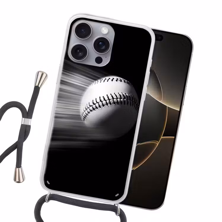 Honkbal - Wit - Vliegt Hoesje iPhone 16 Pro Max met koord klein -sfeer1