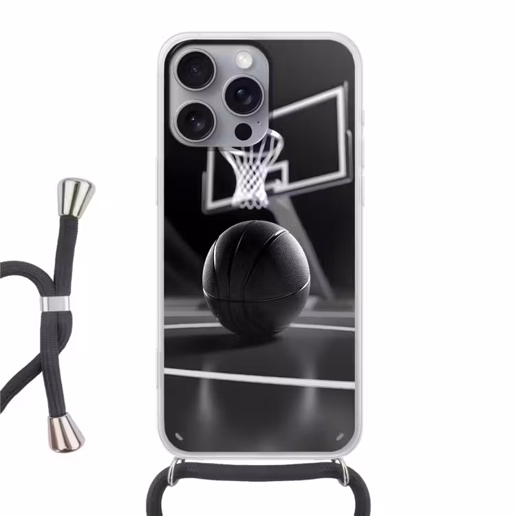Basketbal - Basketbalveld - Lichtlijnen Hoesje iPhone 16 Pro Max met koord klein -3d