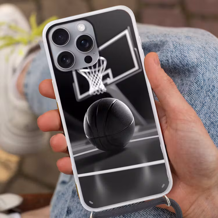 Basketbal - Basketbalveld - Lichtlijnen Hoesje iPhone 16 Pro Max met koord klein -sfeer3