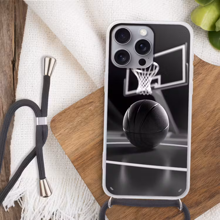Basketbal - Basketbalveld - Lichtlijnen Hoesje iPhone 16 Pro Max met koord klein -sfeer4