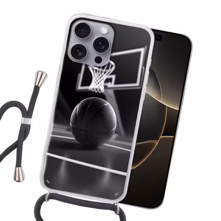 Basketbal - Basketbalveld - Lichtlijnen Hoesje iPhone 16 Pro Max met koord klein -sfeer1