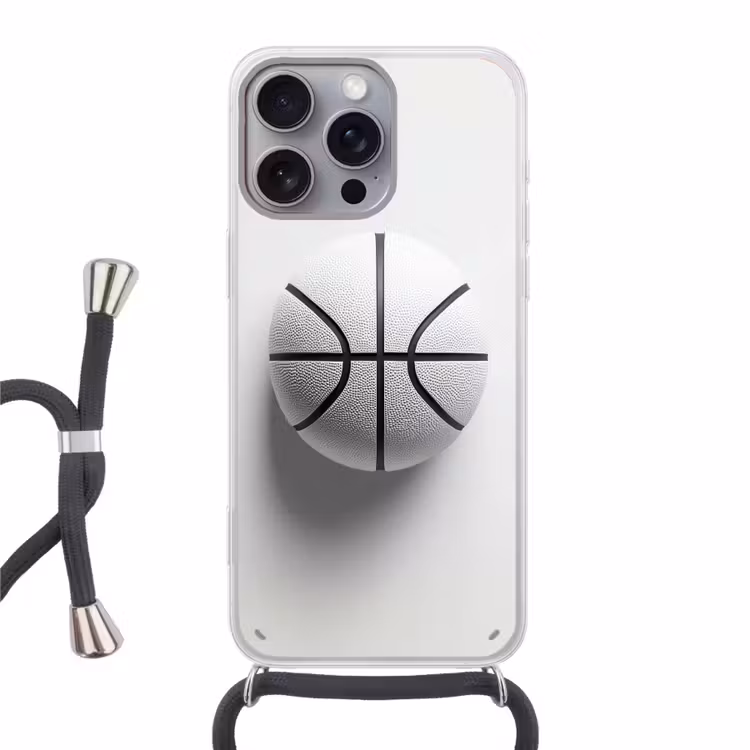 Basketbal - Wit - Schaduw - Lijnen Hoesje iPhone 16 Pro Max met koord klein -3d