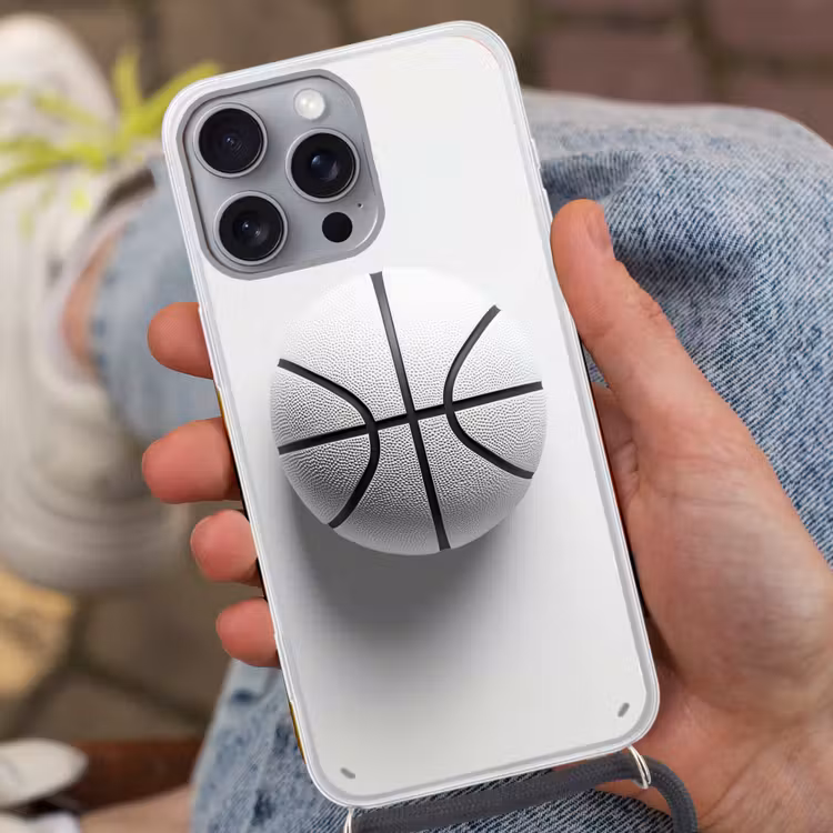 Basketbal - Wit - Schaduw - Lijnen Hoesje iPhone 16 Pro Max met koord klein -sfeer3
