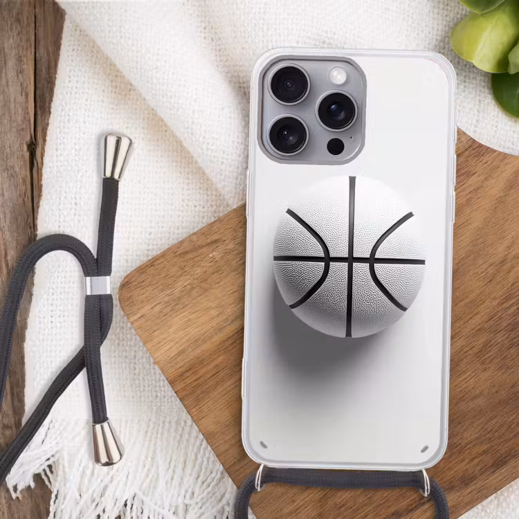 Basketbal - Wit - Schaduw - Lijnen Hoesje iPhone 16 Pro Max met koord klein -sfeer4