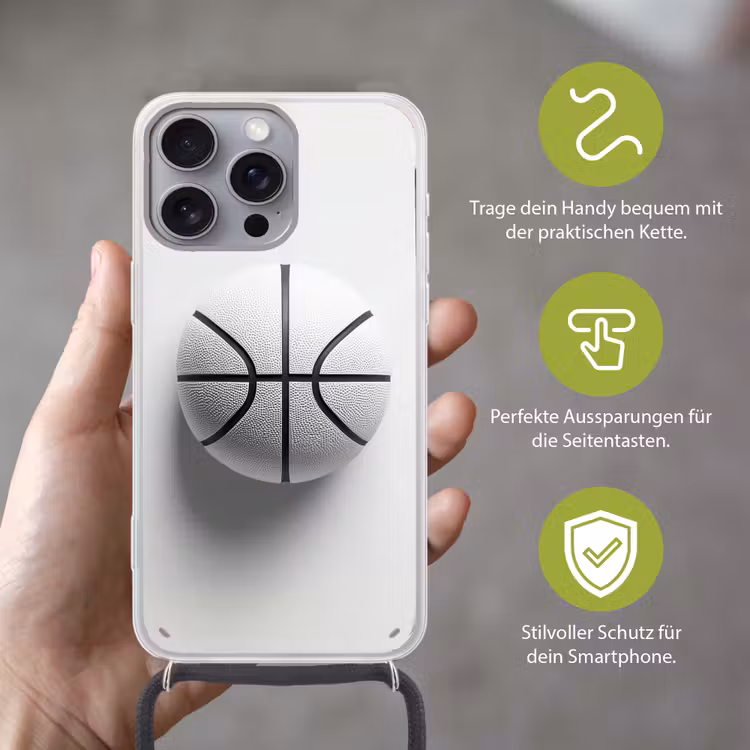 Basketbal - Wit - Schaduw - Lijnen Hoesje iPhone 16 Pro Max met koord klein -sfeer2_DE