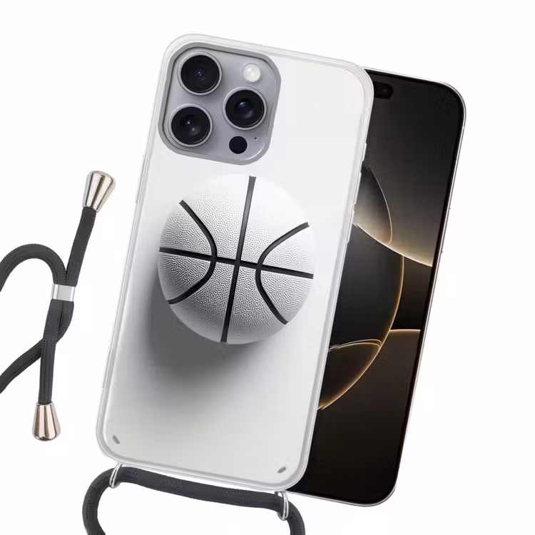 Basketbal - Wit - Schaduw - Lijnen Hoesje iPhone 16 Pro Max met koord klein -sfeer1
