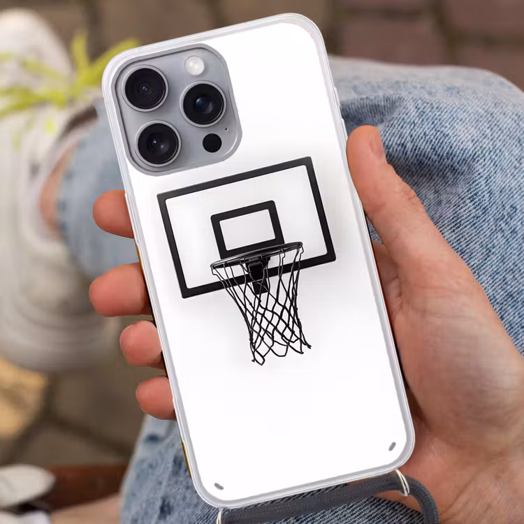Basketbalbord - Minimalistisch - Zwart Hoesje iPhone 16 Pro Max met koord klein -sfeer3
