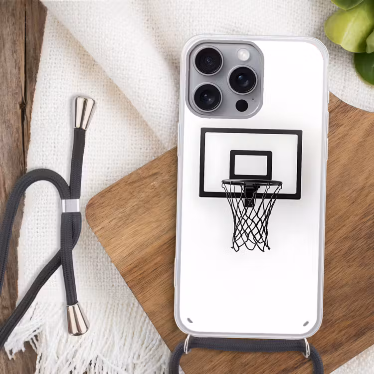 Basketbalbord - Minimalistisch - Zwart Hoesje iPhone 16 Pro Max met koord klein -sfeer4