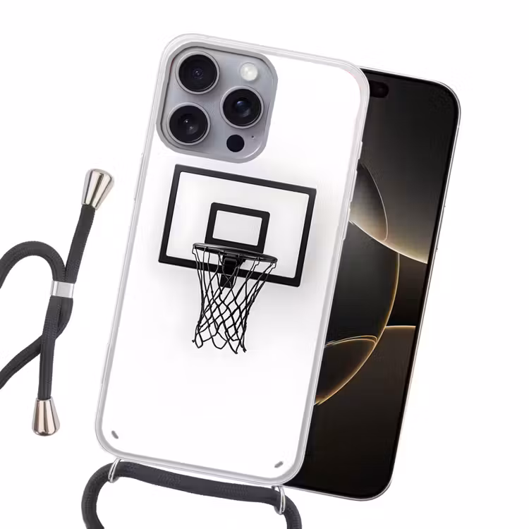 Basketbalbord - Minimalistisch - Zwart Hoesje iPhone 16 Pro Max met koord klein -sfeer1