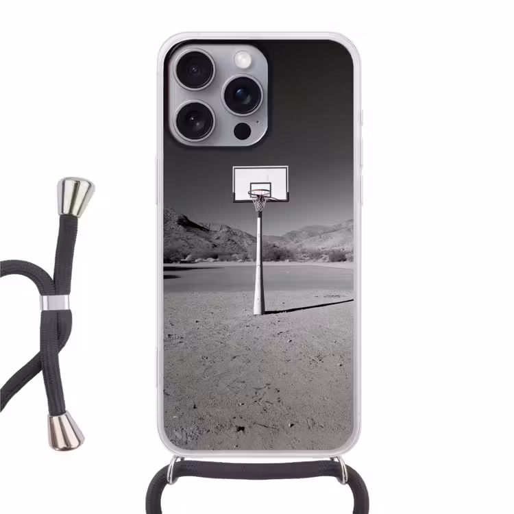 Basketbalpaal - Landschap - Zand - Wit Hoesje iPhone 16 Pro Max met koord klein -3d