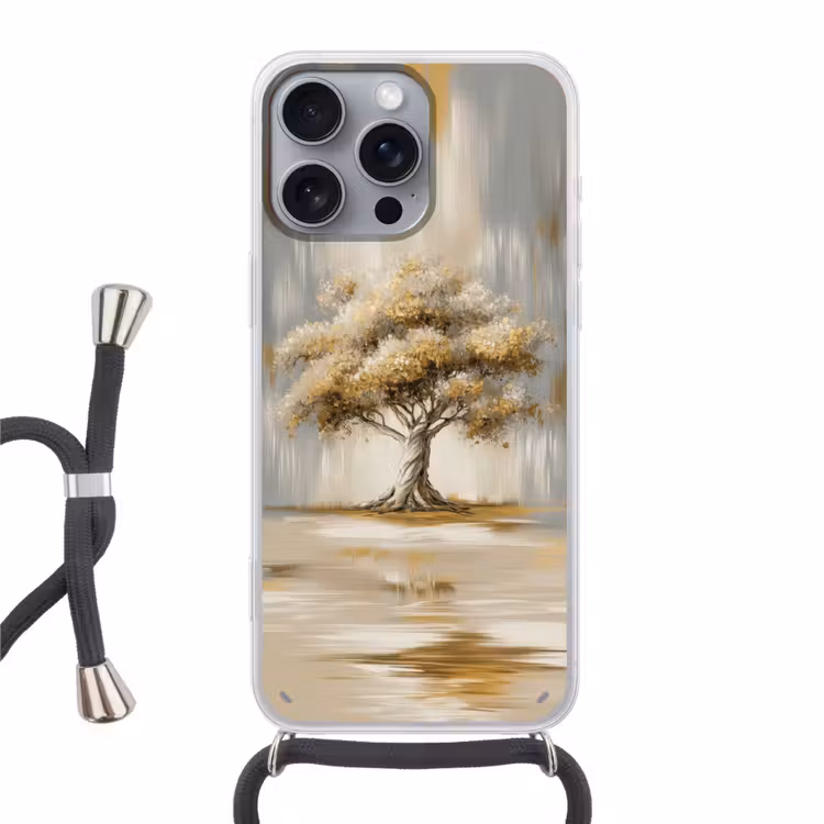 Boom - Bladeren - Abstract - Wit Hoesje iPhone 16 Pro Max met koord klein -3d
