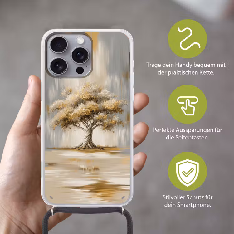 Boom - Bladeren - Abstract - Wit Hoesje iPhone 16 Pro Max met koord klein -sfeer2_DE