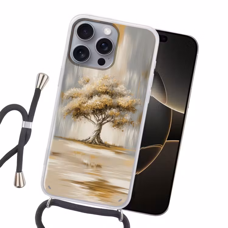 Boom - Bladeren - Abstract - Wit Hoesje iPhone 16 Pro Max met koord klein -sfeer1