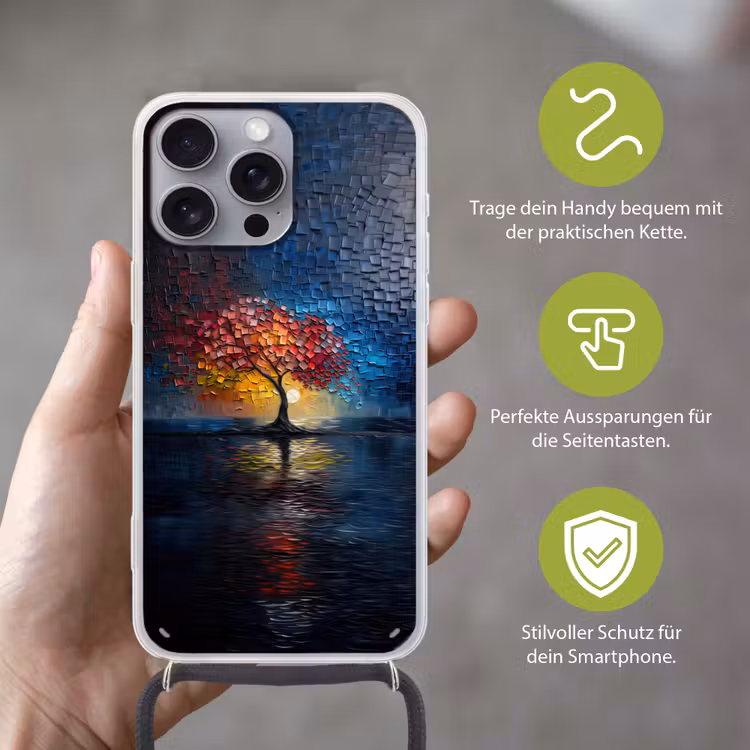 Boom - Blauw - Bladeren - Vakken Hoesje iPhone 16 Pro Max met koord klein -sfeer2_DE