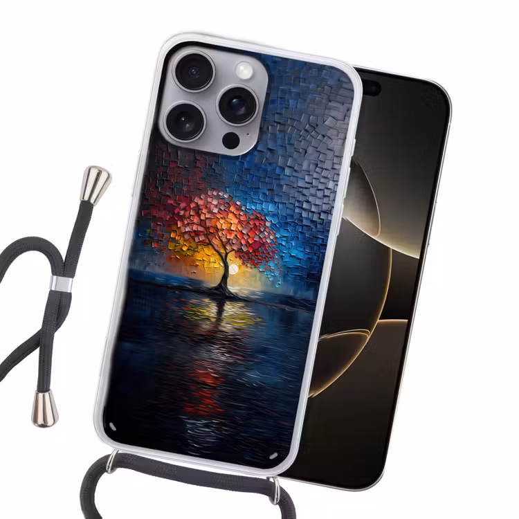 Boom - Blauw - Bladeren - Vakken Hoesje iPhone 16 Pro Max met koord klein -sfeer1