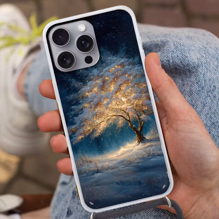 Levensboom - Nacht - Donker - Blauw Hoesje iPhone 16 Pro Max met koord klein -sfeer3