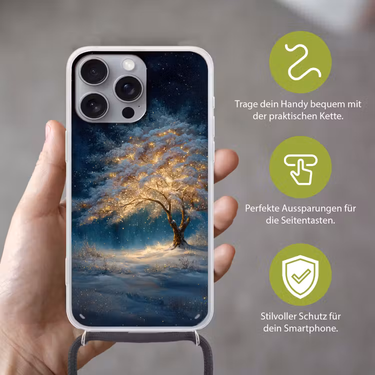 Levensboom - Nacht - Donker - Blauw Hoesje iPhone 16 Pro Max met koord klein -sfeer2_DE