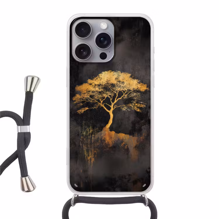 Boom - Schilderij - Goud - Abstract Hoesje iPhone 16 Pro Max met koord klein -3d