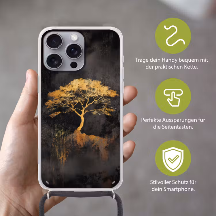 Boom - Schilderij - Goud - Abstract Hoesje iPhone 16 Pro Max met koord klein -sfeer2_DE