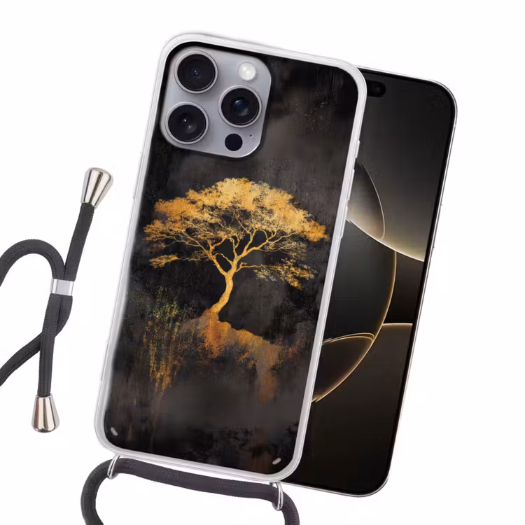 Boom - Schilderij - Goud - Abstract Hoesje iPhone 16 Pro Max met koord klein -sfeer1