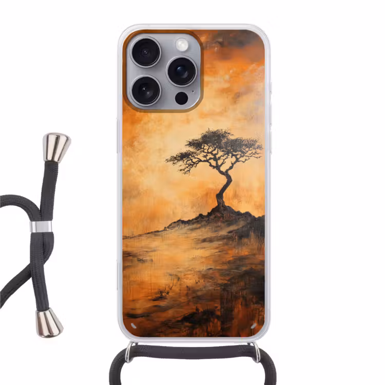 Boom - Landschap - Oranje Hoesje iPhone 16 Pro Max met koord klein -3d