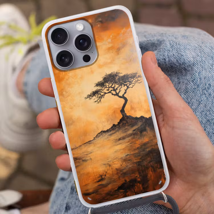 Boom - Landschap - Oranje Hoesje iPhone 16 Pro Max met koord klein -sfeer3