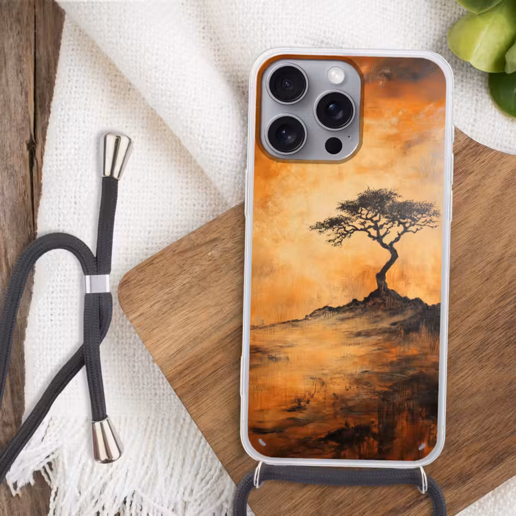 Boom - Landschap - Oranje Hoesje iPhone 16 Pro Max met koord klein -sfeer4
