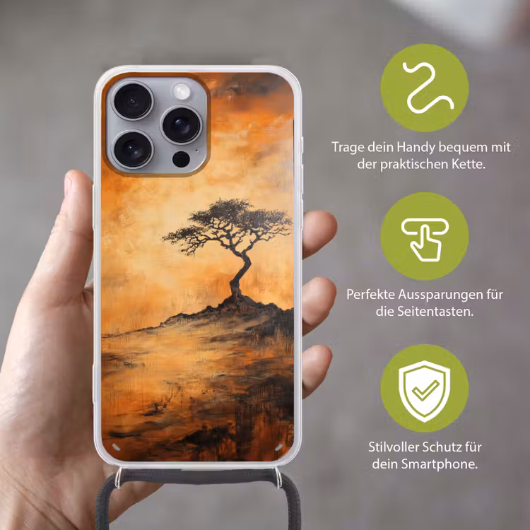 Boom - Landschap - Oranje Hoesje iPhone 16 Pro Max met koord klein -sfeer2_DE
