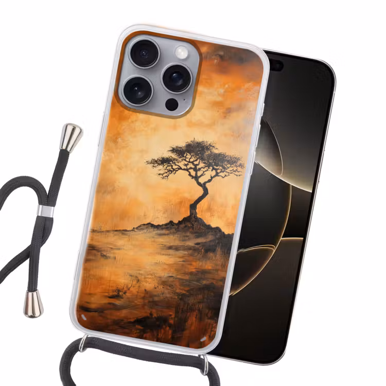 Boom - Landschap - Oranje Hoesje iPhone 16 Pro Max met koord klein -sfeer1