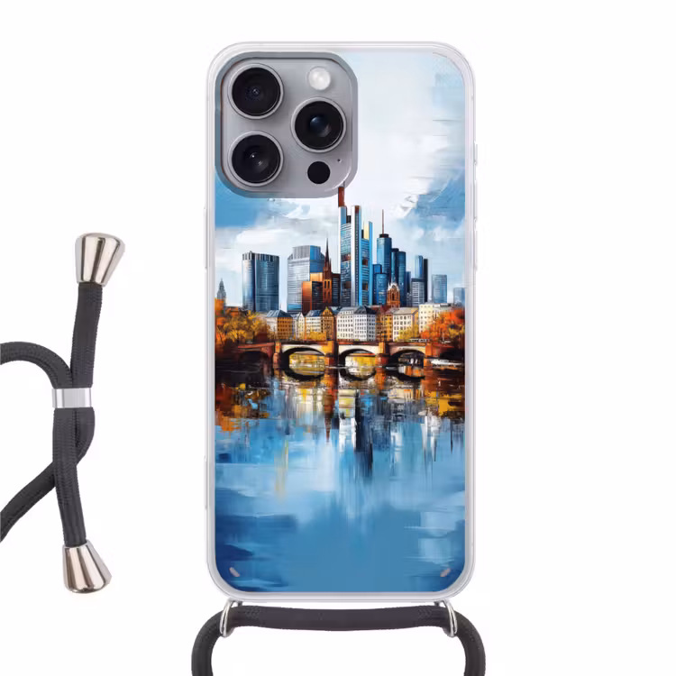 Bomen Frankfurt- Stad - Skyline - Brug Hoesje iPhone 16 Pro Max met koord klein -3d