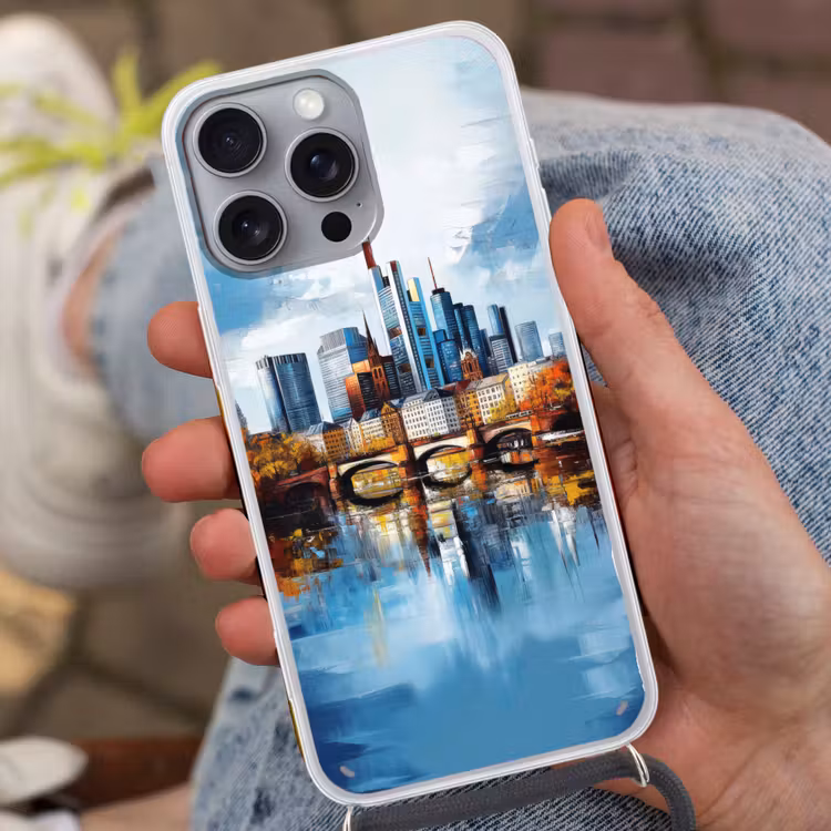Bomen Frankfurt- Stad - Skyline - Brug Hoesje iPhone 16 Pro Max met koord klein -sfeer3