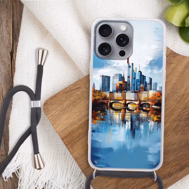 Bomen Frankfurt- Stad - Skyline - Brug Hoesje iPhone 16 Pro Max met koord klein -sfeer4