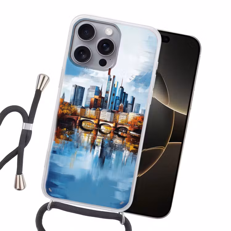 Bomen Frankfurt- Stad - Skyline - Brug Hoesje iPhone 16 Pro Max met koord klein -sfeer1